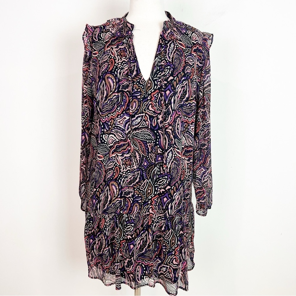 SANCTUARY BLACK PURPLE PRINT LONG SLEEVE SHIFT DRESS WOMENS SZ MEDIUM